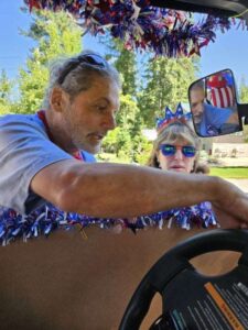 Mike and Sheryl preparing the buggy for the Bayview Daze parade 2024